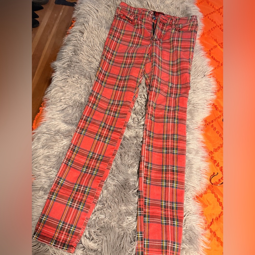 Vintage Tripp NYC Red Plaid Skinny Jeans